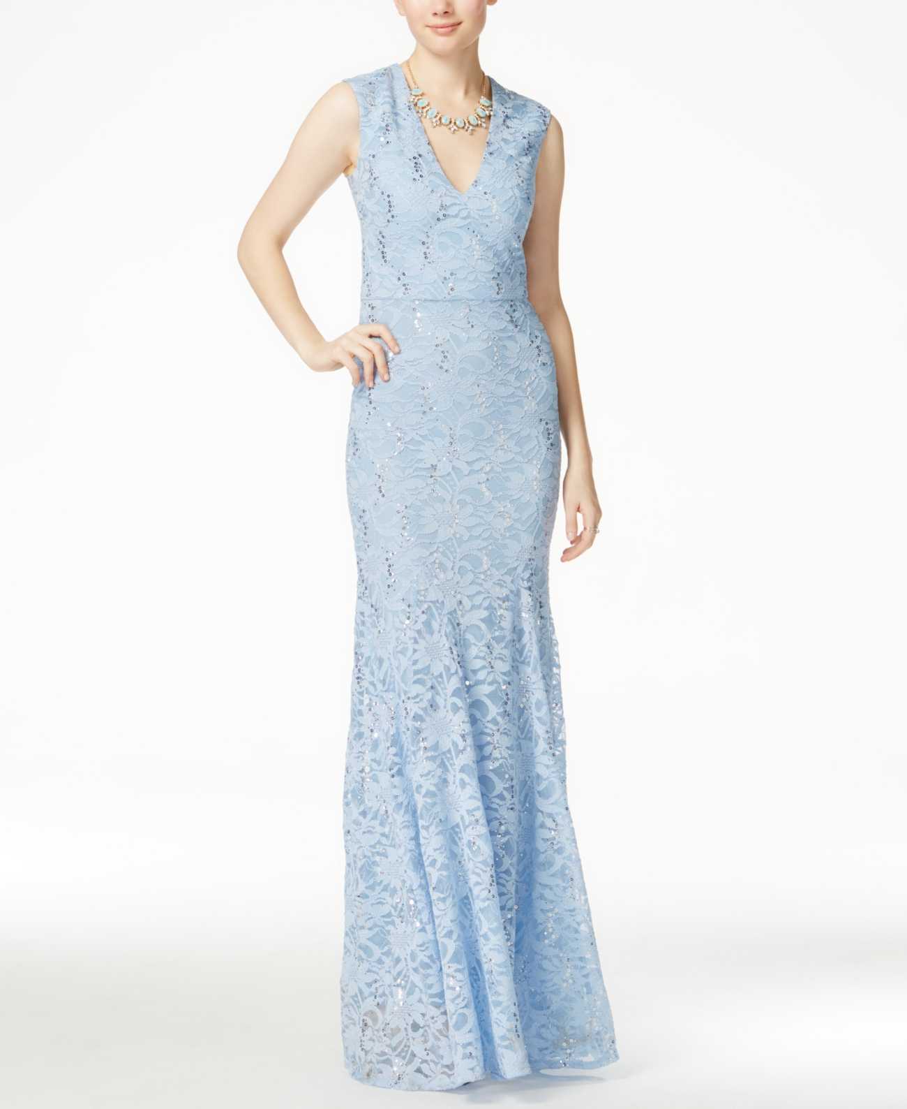 B Darlin Juniors Sleeveless Embellished Cornflower Blue Gown Size 5/6