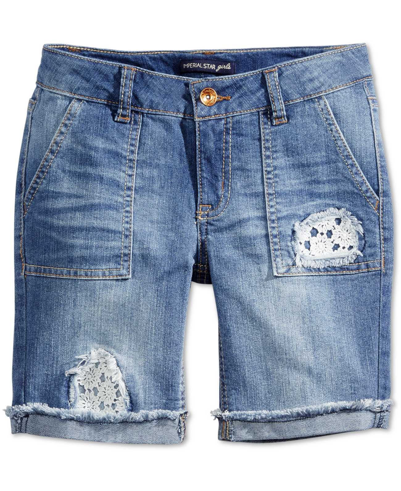 Imperial Star Crochet-Trim Denim Bermuda Shorts