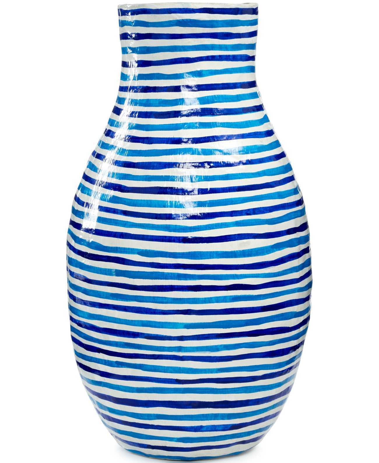 Heart of Haiti Blue Striped Papier Mache Vase