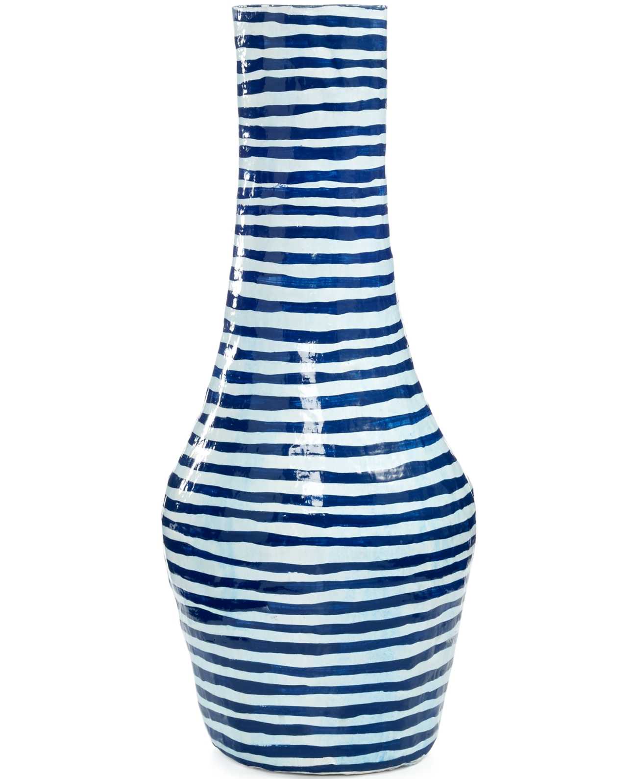 Heart of Haiti Skinny Blue Striped Papier Mache Vase