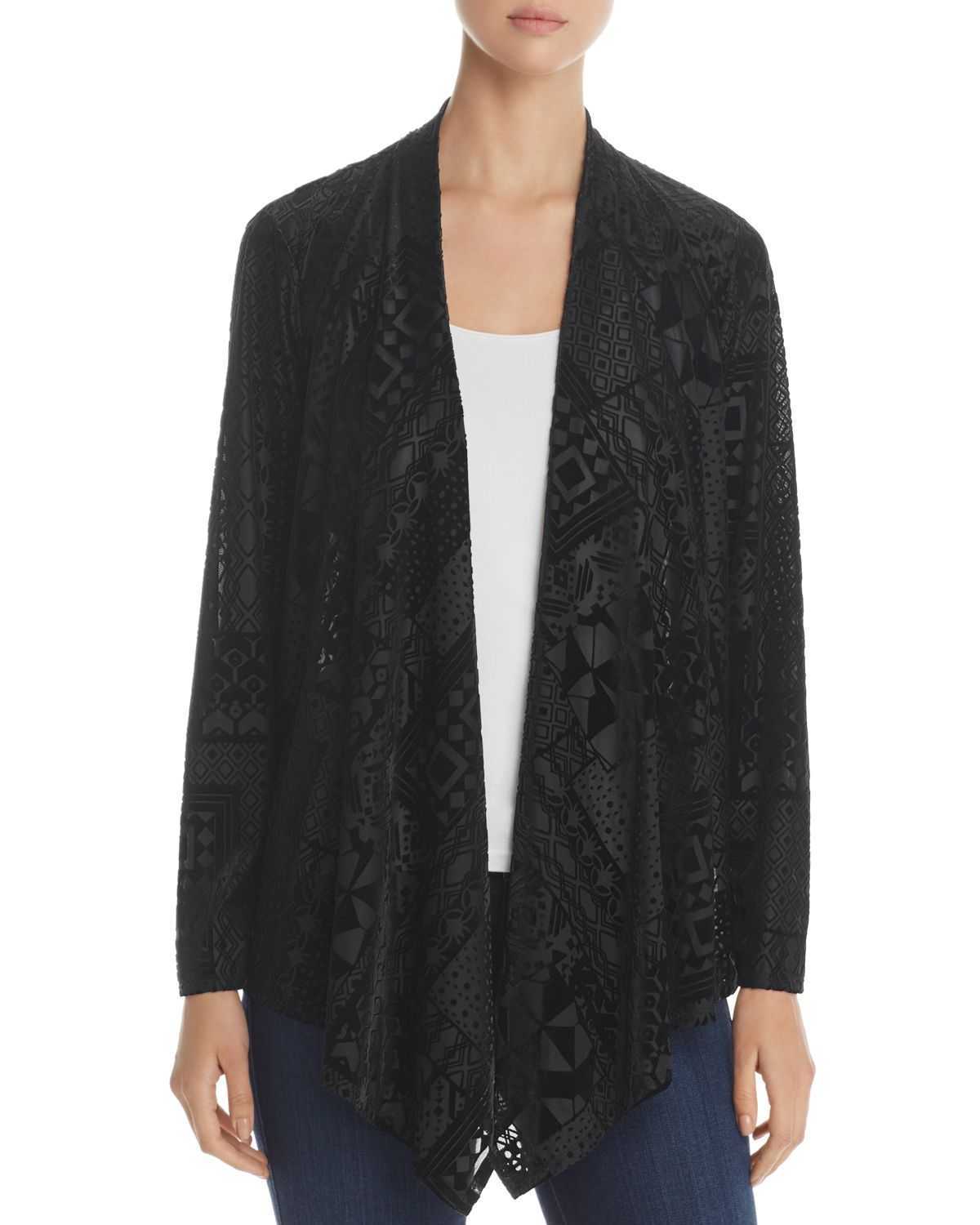 Status by Chenault Geo Velvet Burnout Cardigan (Black, S)