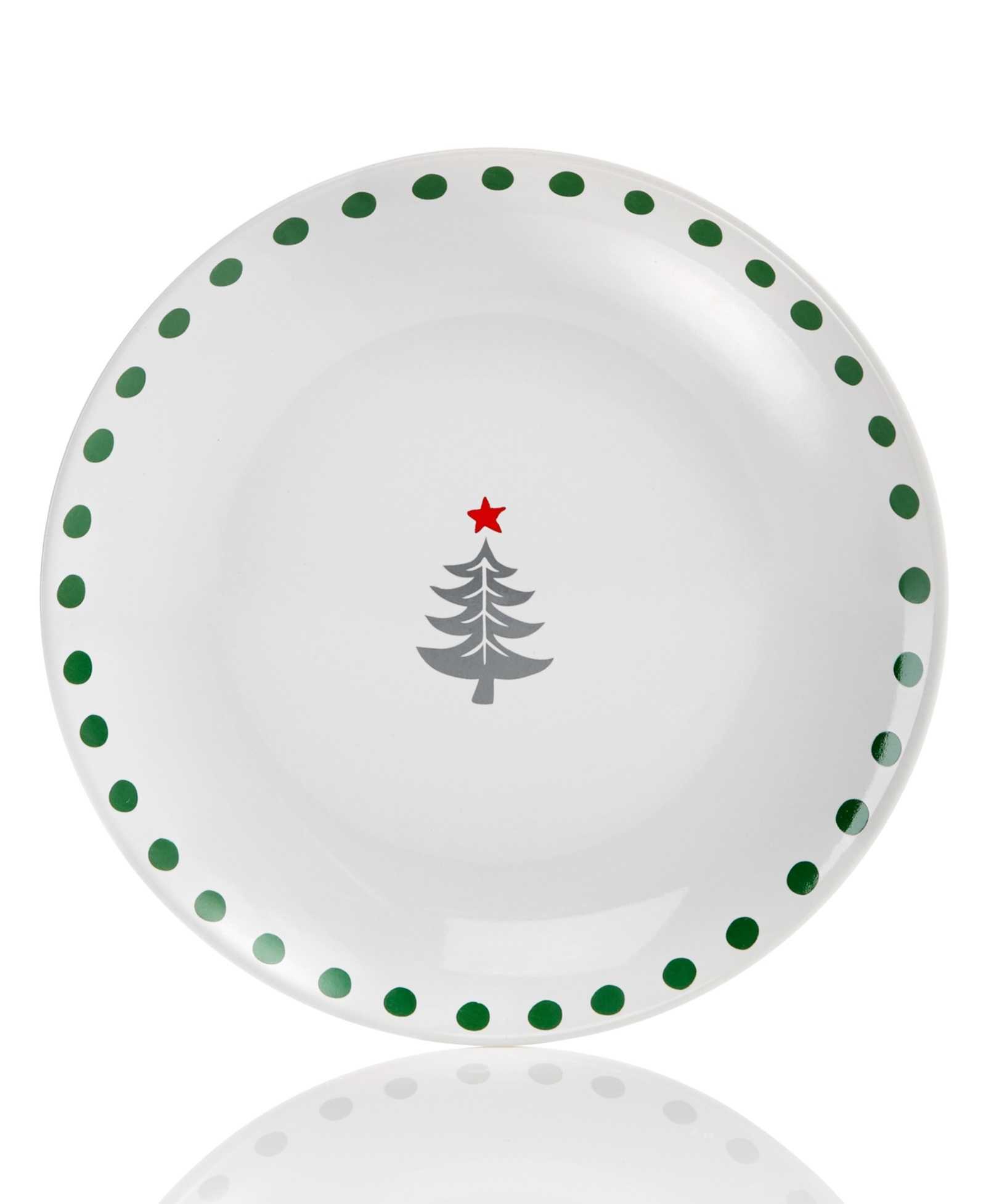 Festive Tree Collection Green Dot Border Salad Plate 8.25″ Set of 2