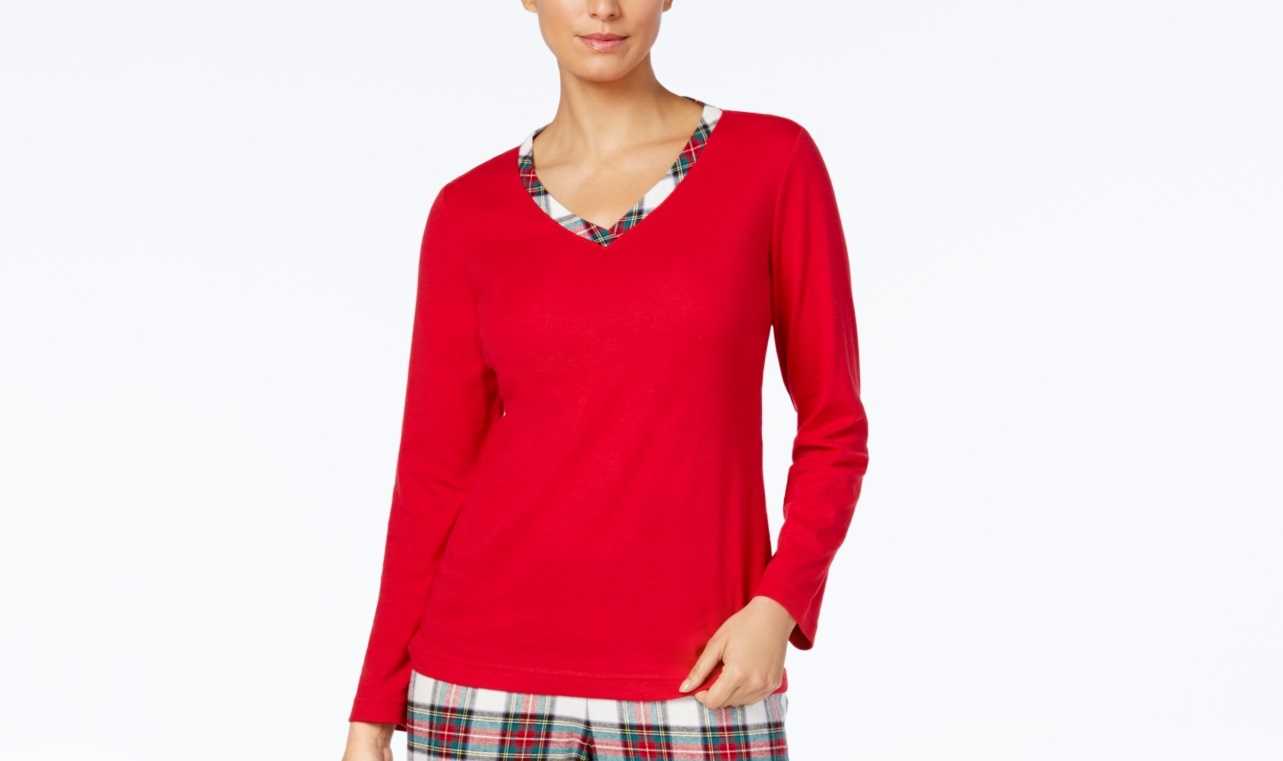 Charter Club Flannel Mix It Top Printed Pajama Top (Stewart Plaid,XXL)