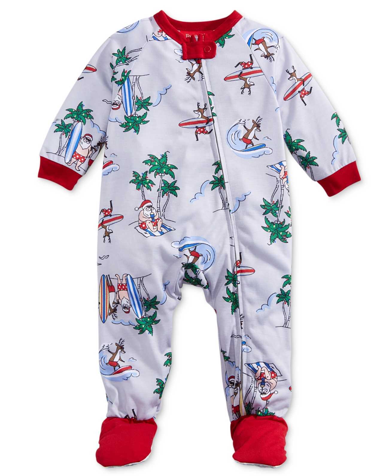 Family Pajamas Infants Surfing Santa Footed Pajamas