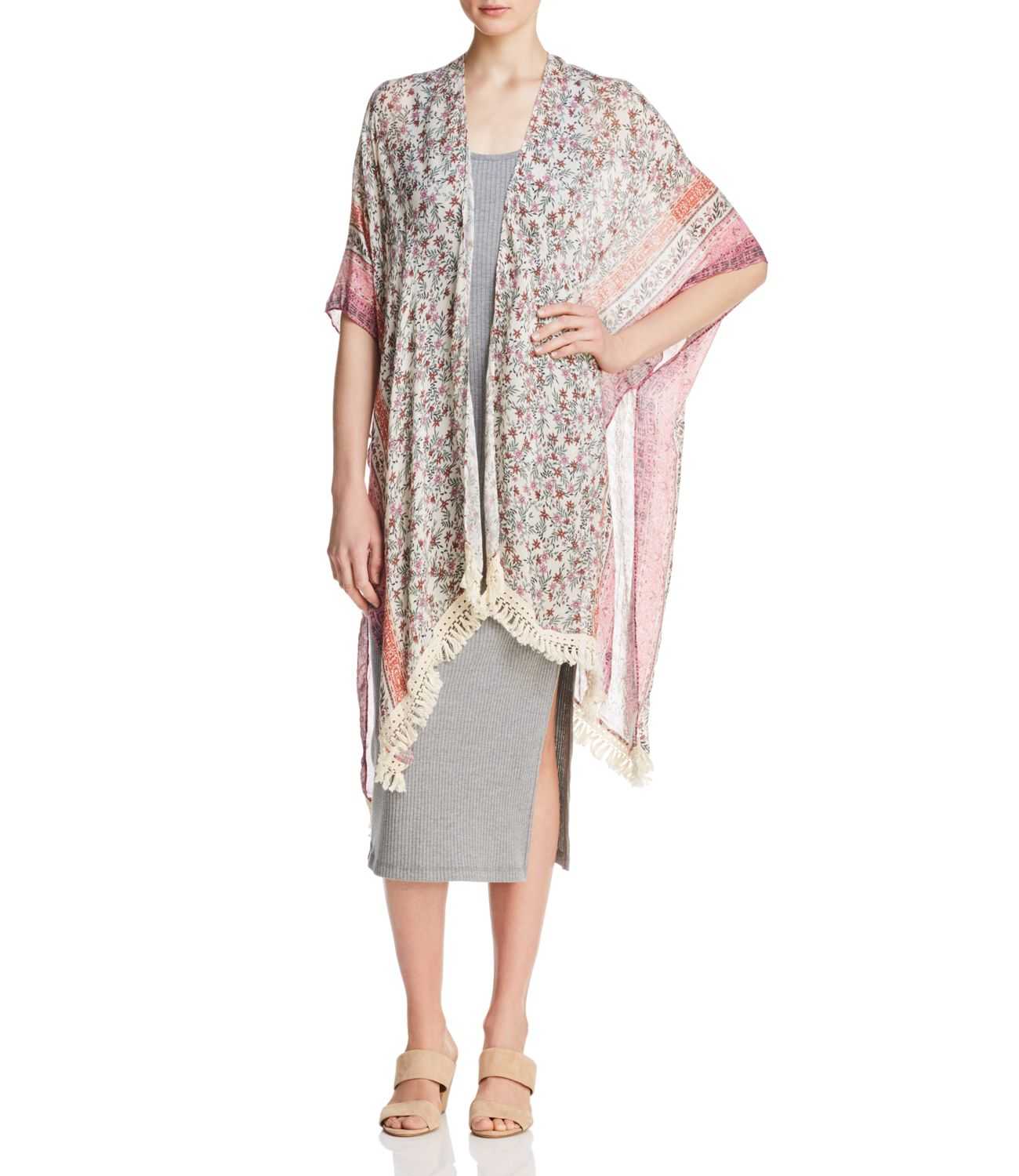 Rebecca Minkoff Jasmine Floral Print Ruana(White, One Size)