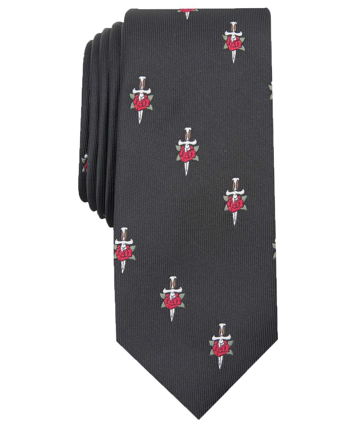 INC International Concepts Men’s Bleeding Hearts Skinny Tie (Black)