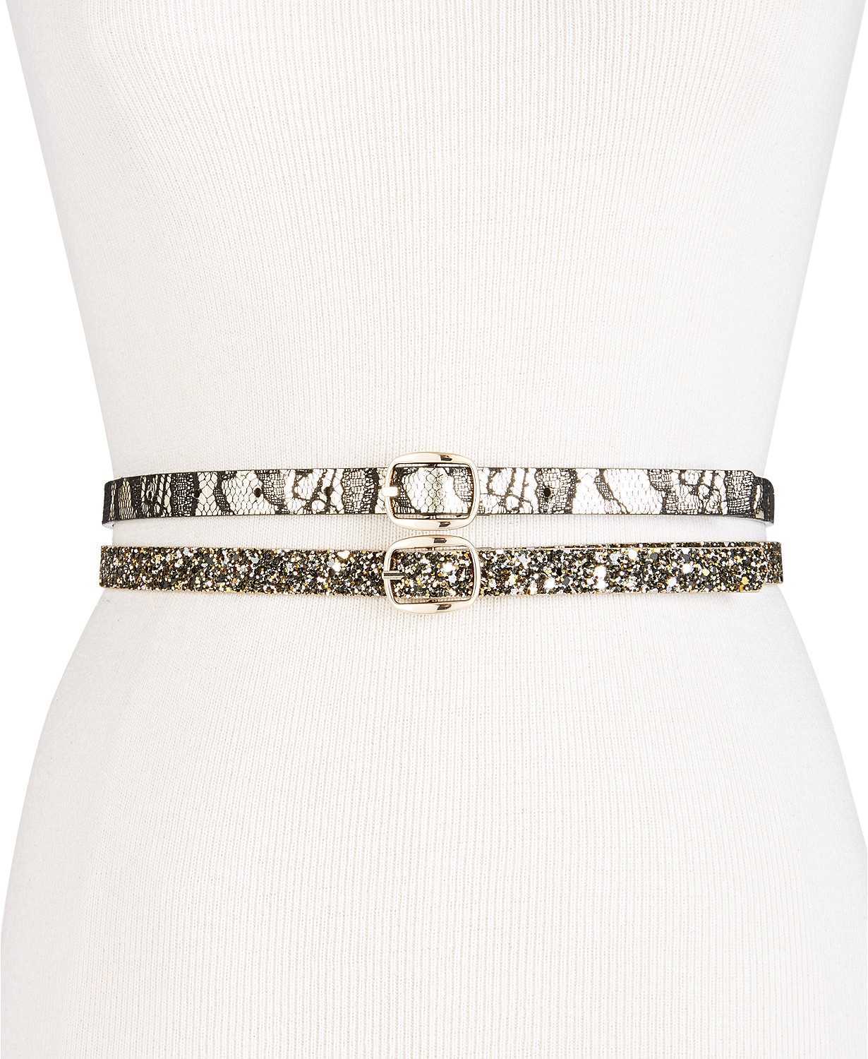 INC International Concepts Women’s Glitter & Lace 2-for-1 Skinny Reversible B...