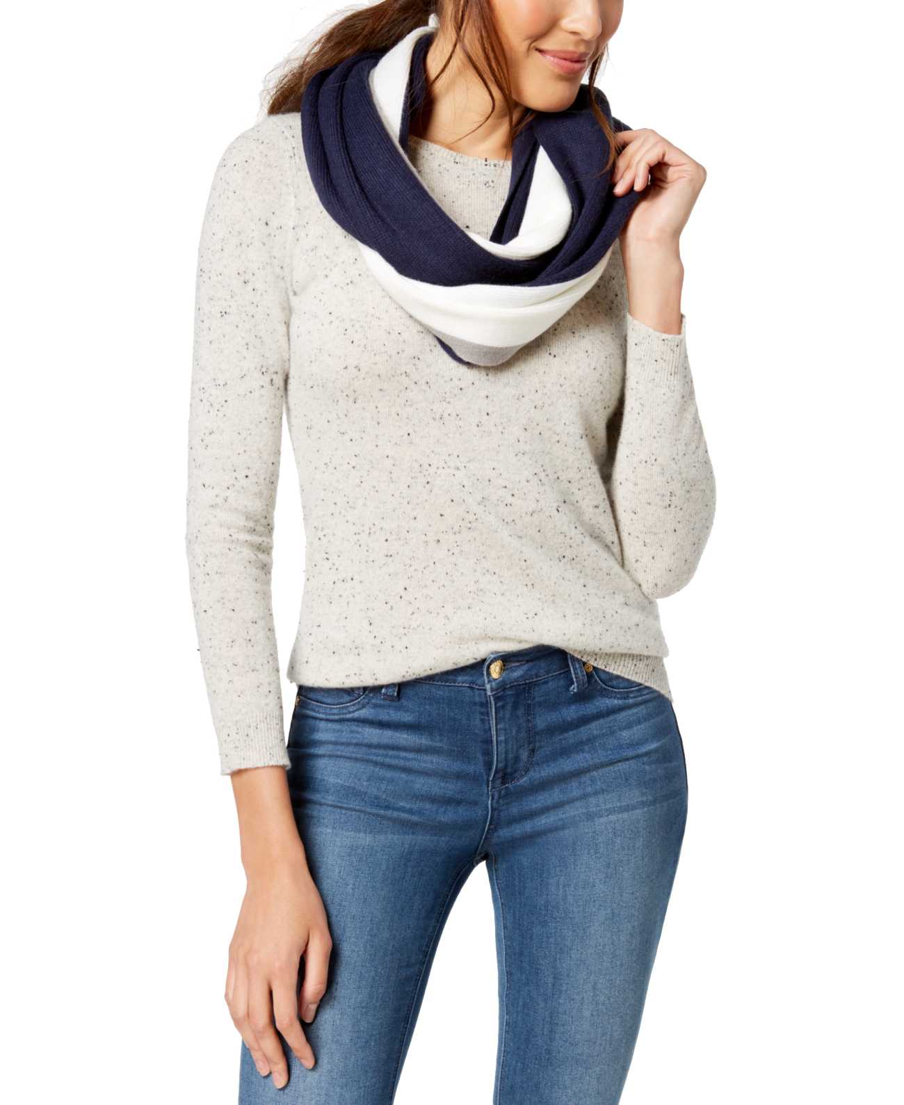 Calvin Klein Women’s Colorblocked Stripe Infinity Scarf (Navy)