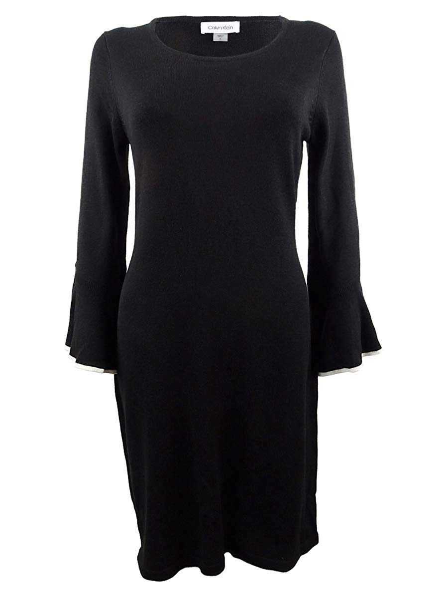 Calvin Klein Petite Bell-Sleeve Sweater Dress (Black, Medium)
