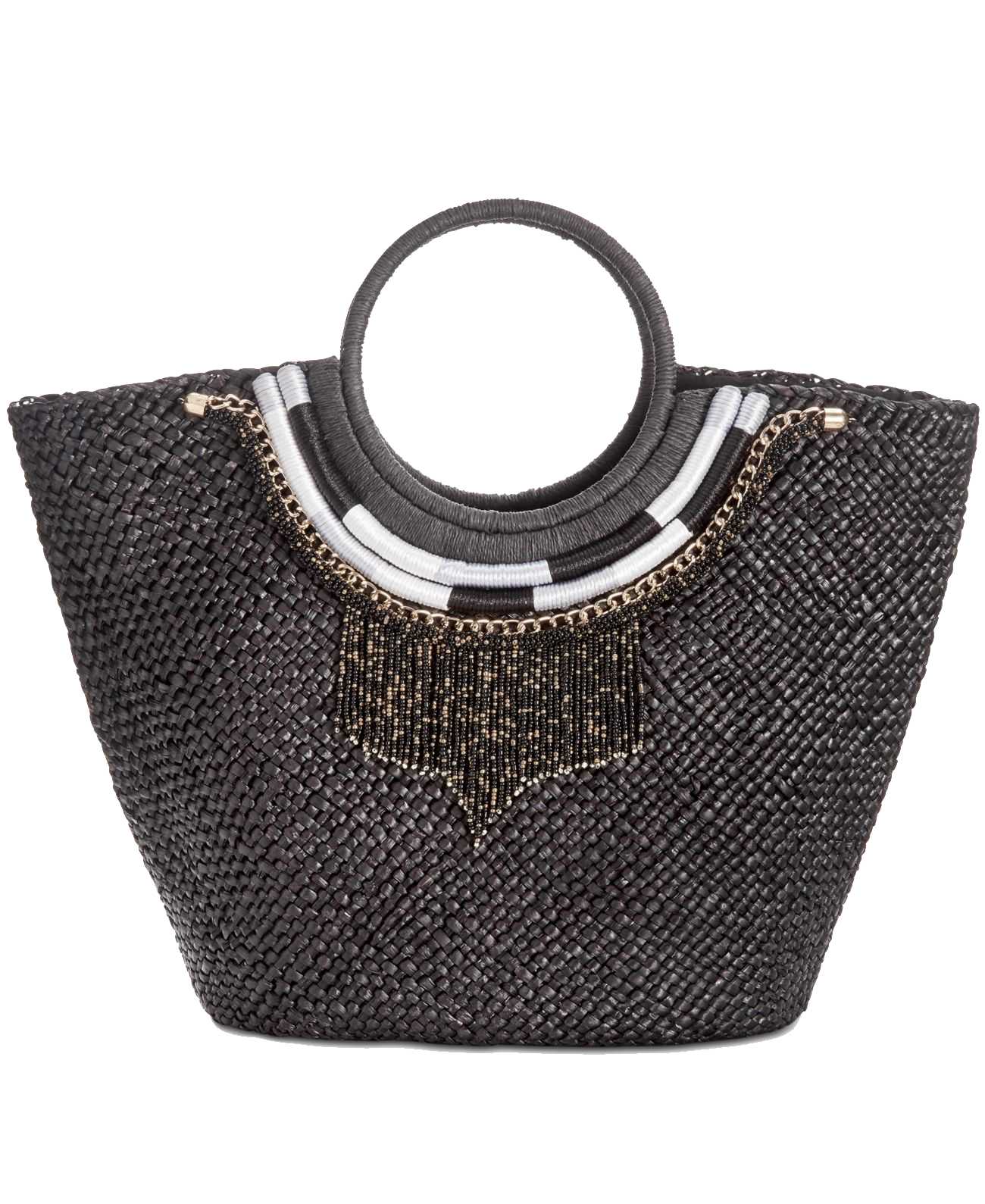 INC International Concepts Womens Straw Necklace Handbag Tote (Black/Gold)