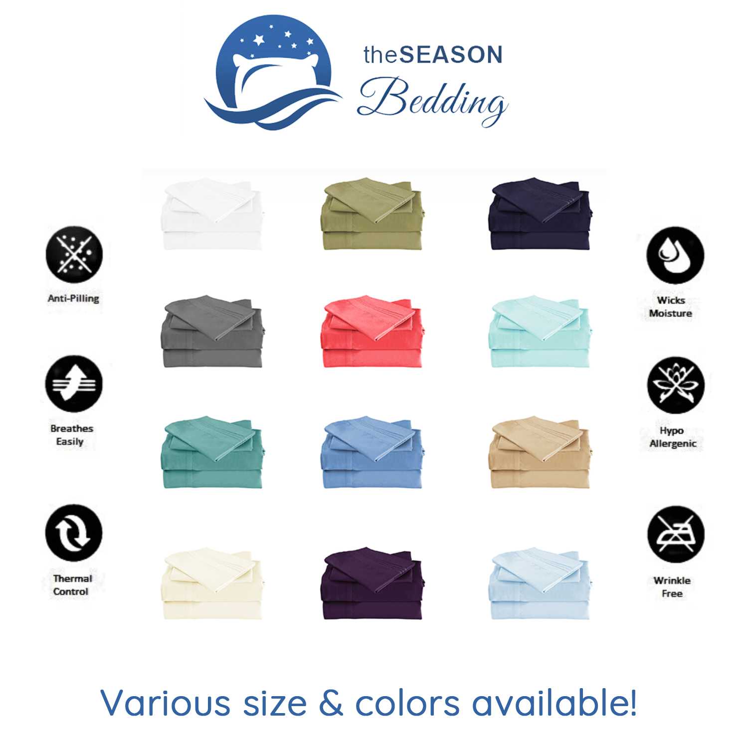 the Season Essentials Wrinkle Free Sheet Sets with Deep Pockets & Stain Resis...