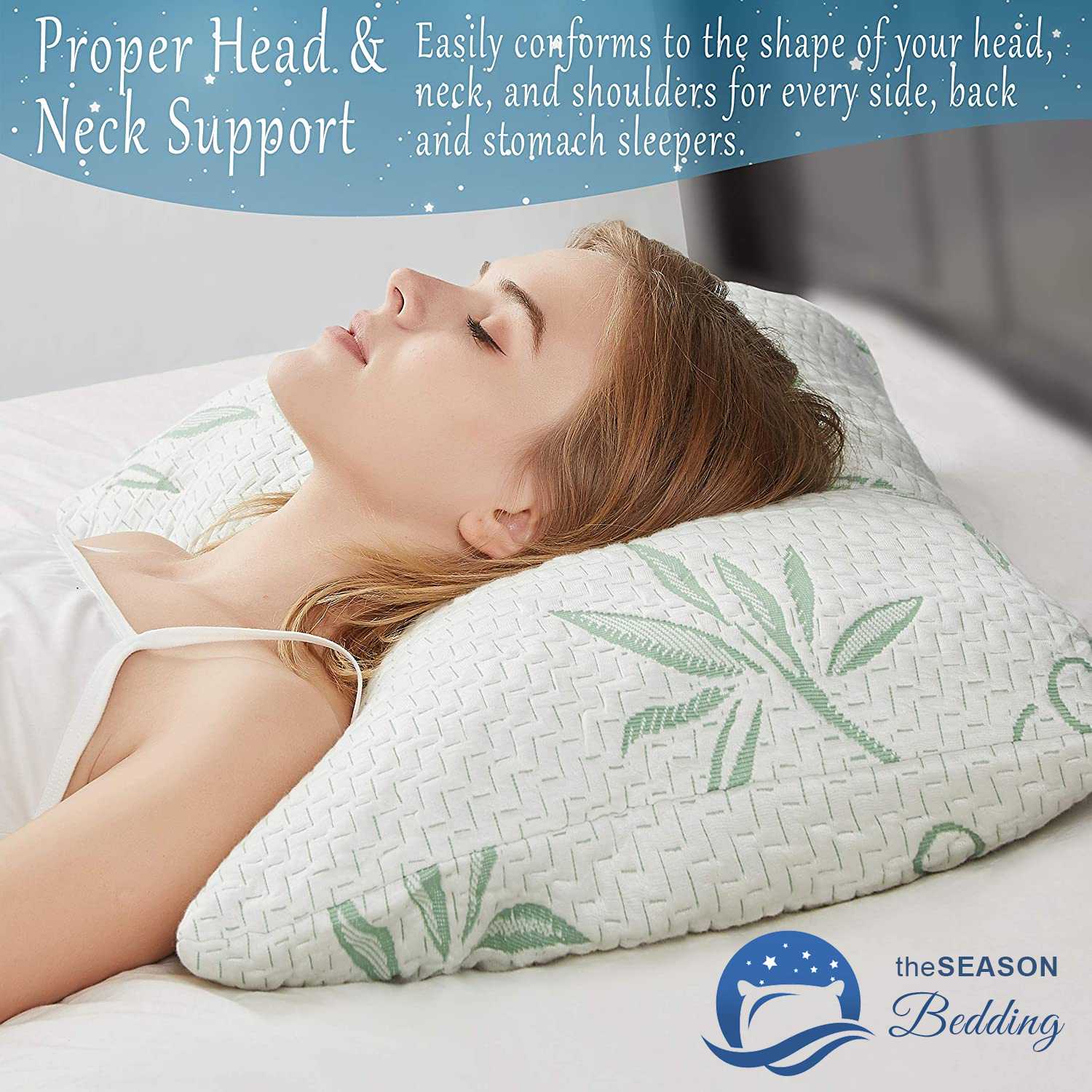 the Season Bedding Shredded Adjustable Memory Foam Pillow with Bamboo Rayon P...