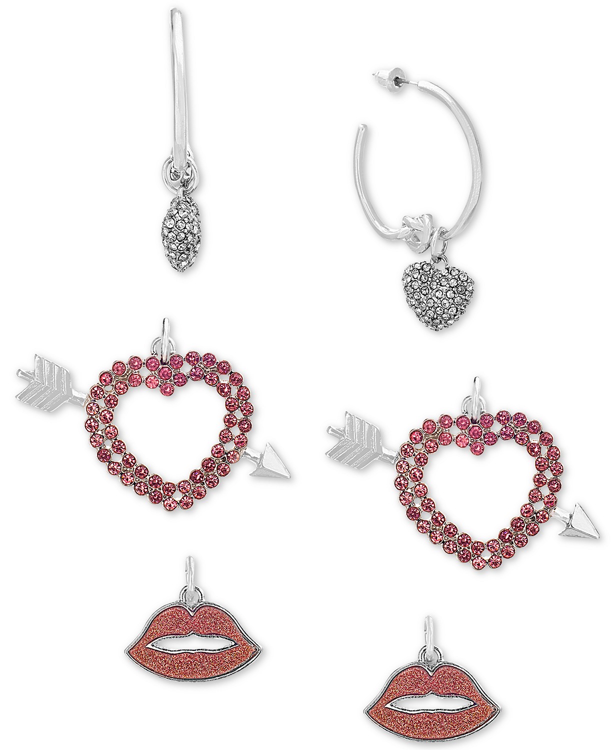 Steve Madden Interchangeable Crystal Charm Medium Hoop Earrings