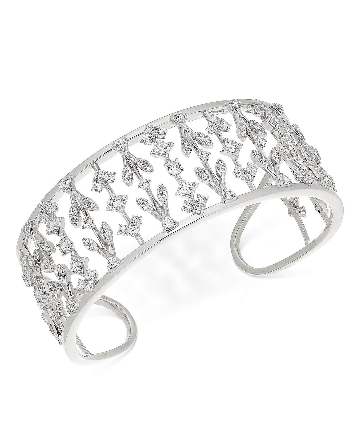 Eliot Danori Silver-Tone Cubic Zirconia Layla Openwork Large Cuff Bracelet