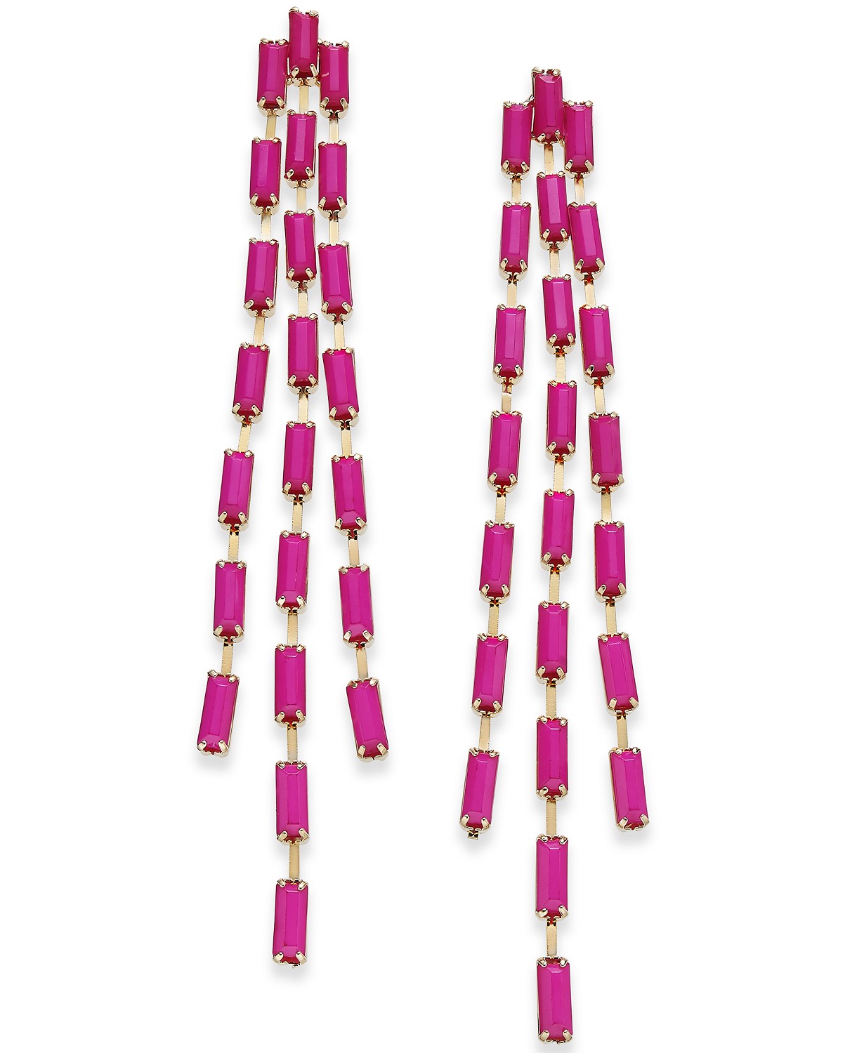 Thalia Sodi Gold-Tone Stone Triple-Row Linear Drop Earrings, Pink
