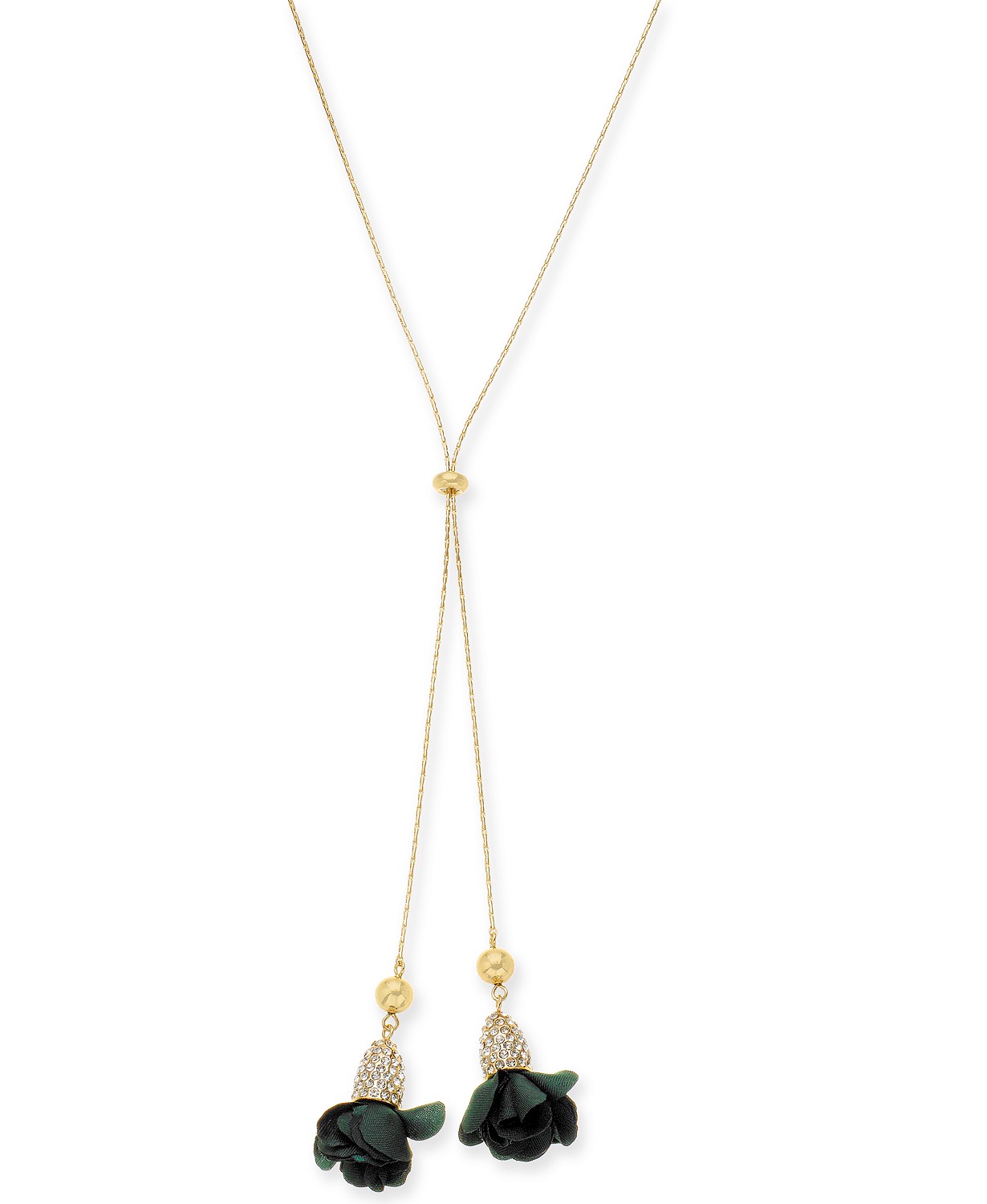 INC International Concepts  Fabric-Flower 37″ Lariat Necklace, Green