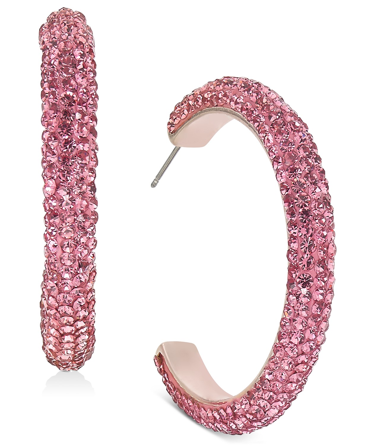 INC International Concepts Rose Gold-Tone Medium Rhinestone-Wrapped C-Hoop Ea...