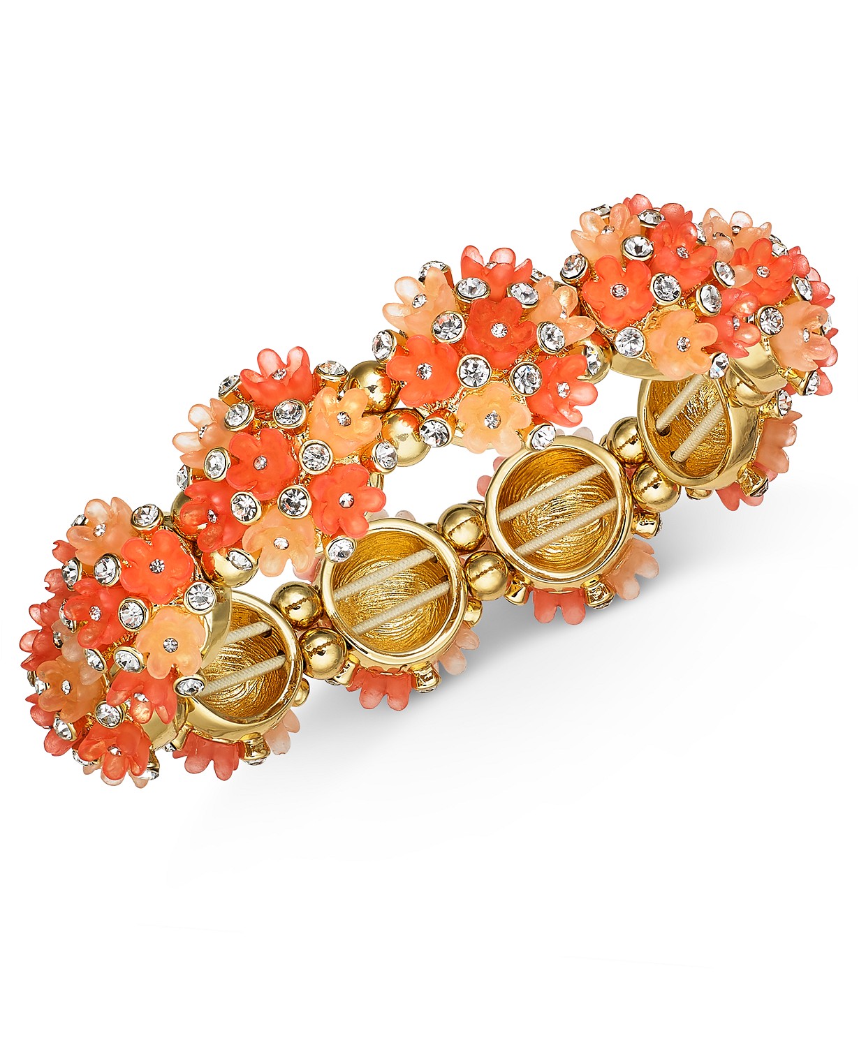 INC International Concepts Gold-Tone Crystal Flower Stretch Bracelet, Orange