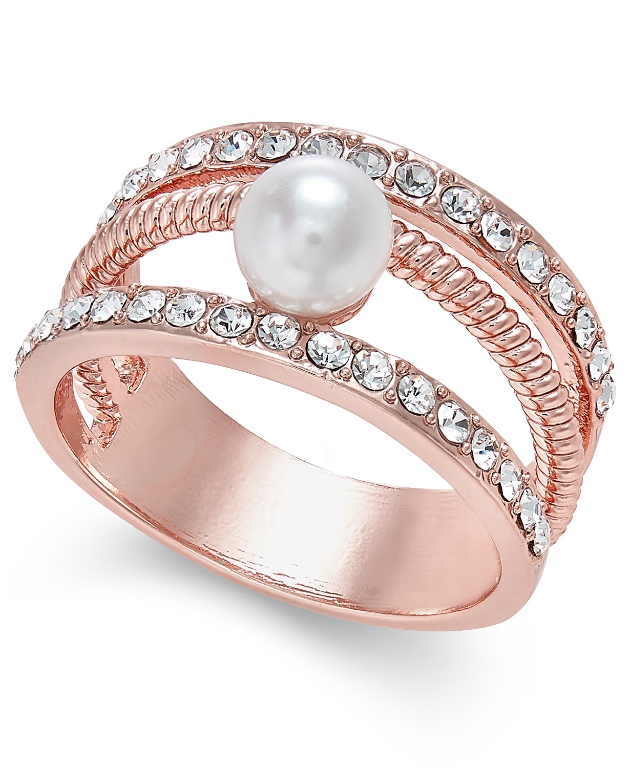 Charter Club Rose Gold Crystal Imitation Pearl Rings