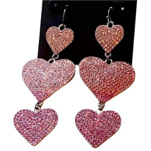 Thalia Sodi Hematite-Pink Tone Pave Heart Triple Drop Earrings