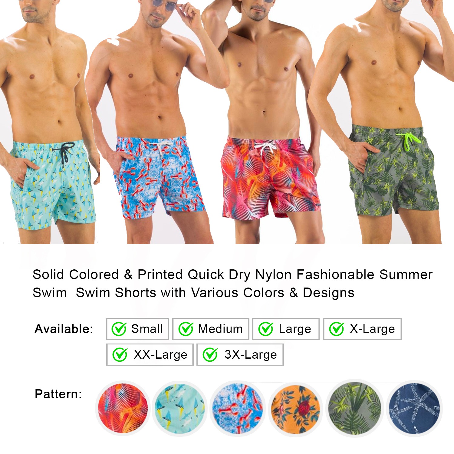 Solid Colored & Printed Quick Dry Summer Swim Trunks for Men, Swimwear, Bathi...