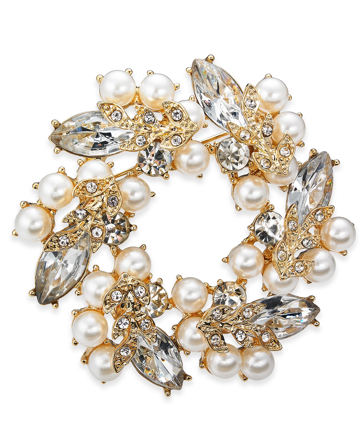 Charter Club Gold-Tone Crystal & Imitation Pearl Wreath Pin