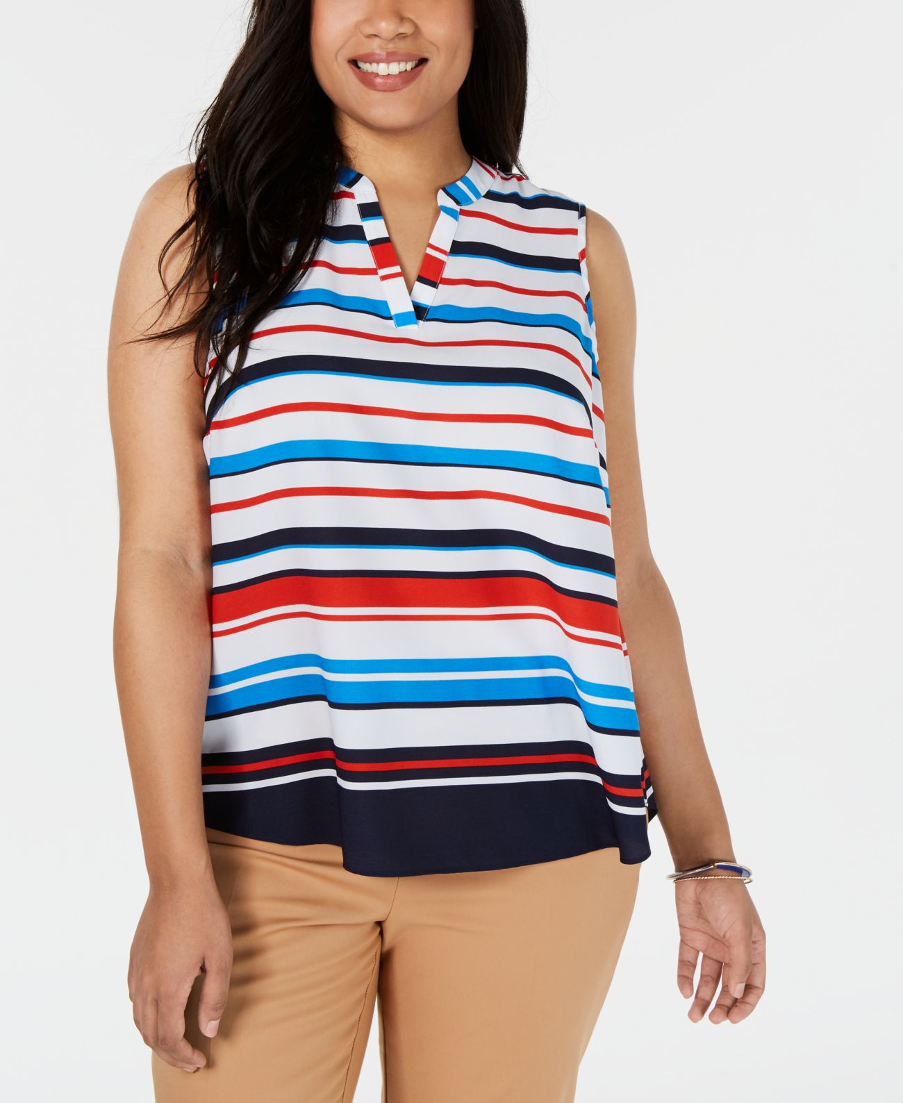 Charter Club Women’s Red White Blue Striped V-Neck Shell Blouse
