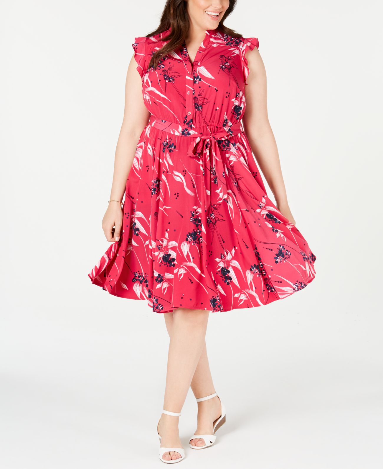 Charter Club Plus Size Printed Ruffle-Sleeve Shirtdress