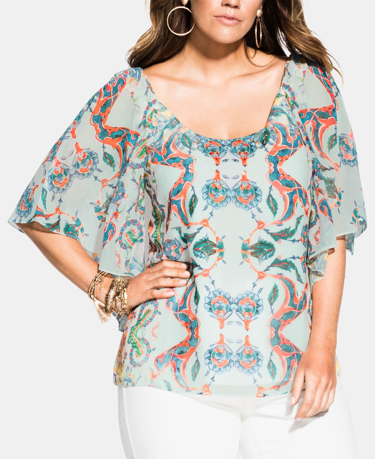 City Chic Trendy Plus Size Casablanca Printed Top, 18W, Natural