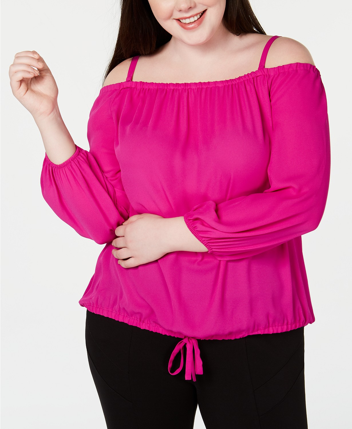 INC Womens Long Sleeve Off Shoulder Top Plus Size Dark Pink, 2X