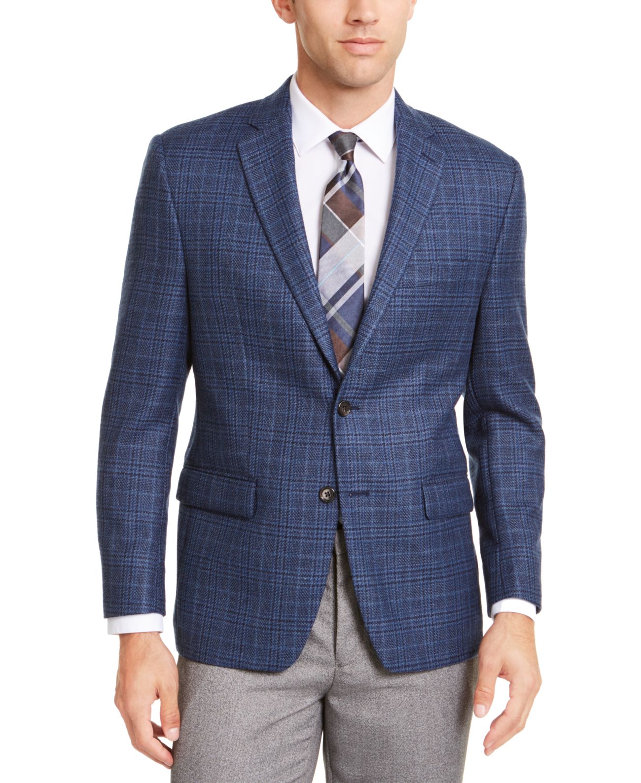 Lauren by Ralph Lauren Men Blazer Plaid Notch Collar Wool