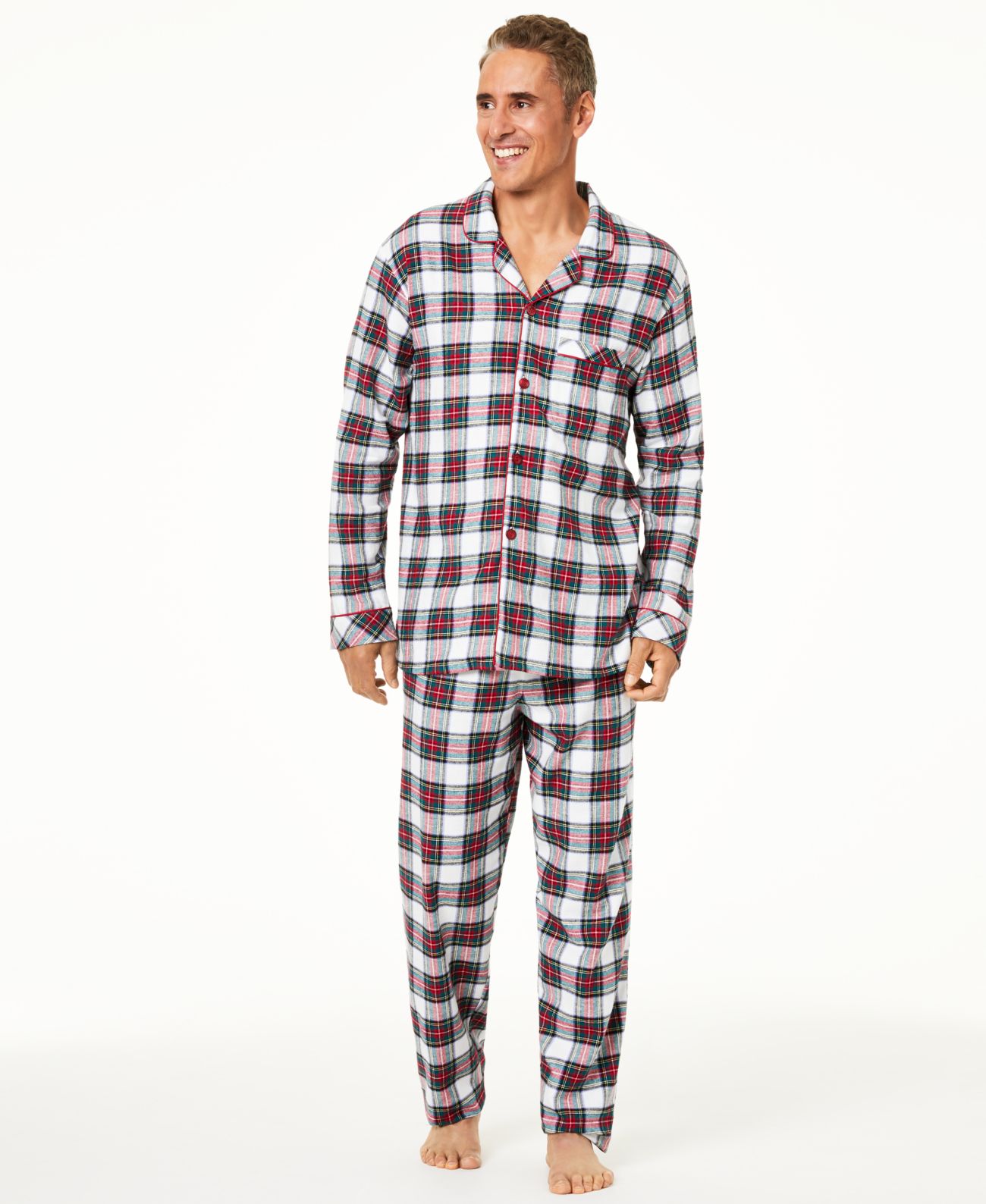 Family Pajamas Matching Men's Stewart Plaid Family Pajama Set (White)