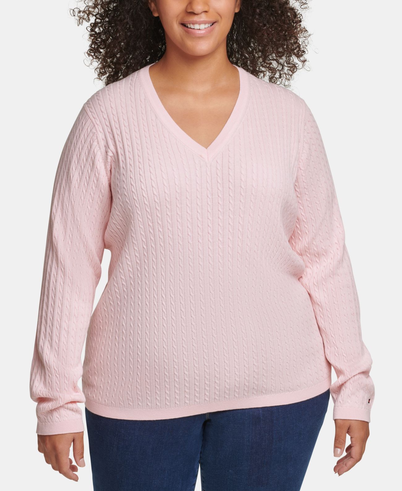 Tommy Hilfiger Plus Size Cotton Cable-Knit Sweater (Pink, 0x)