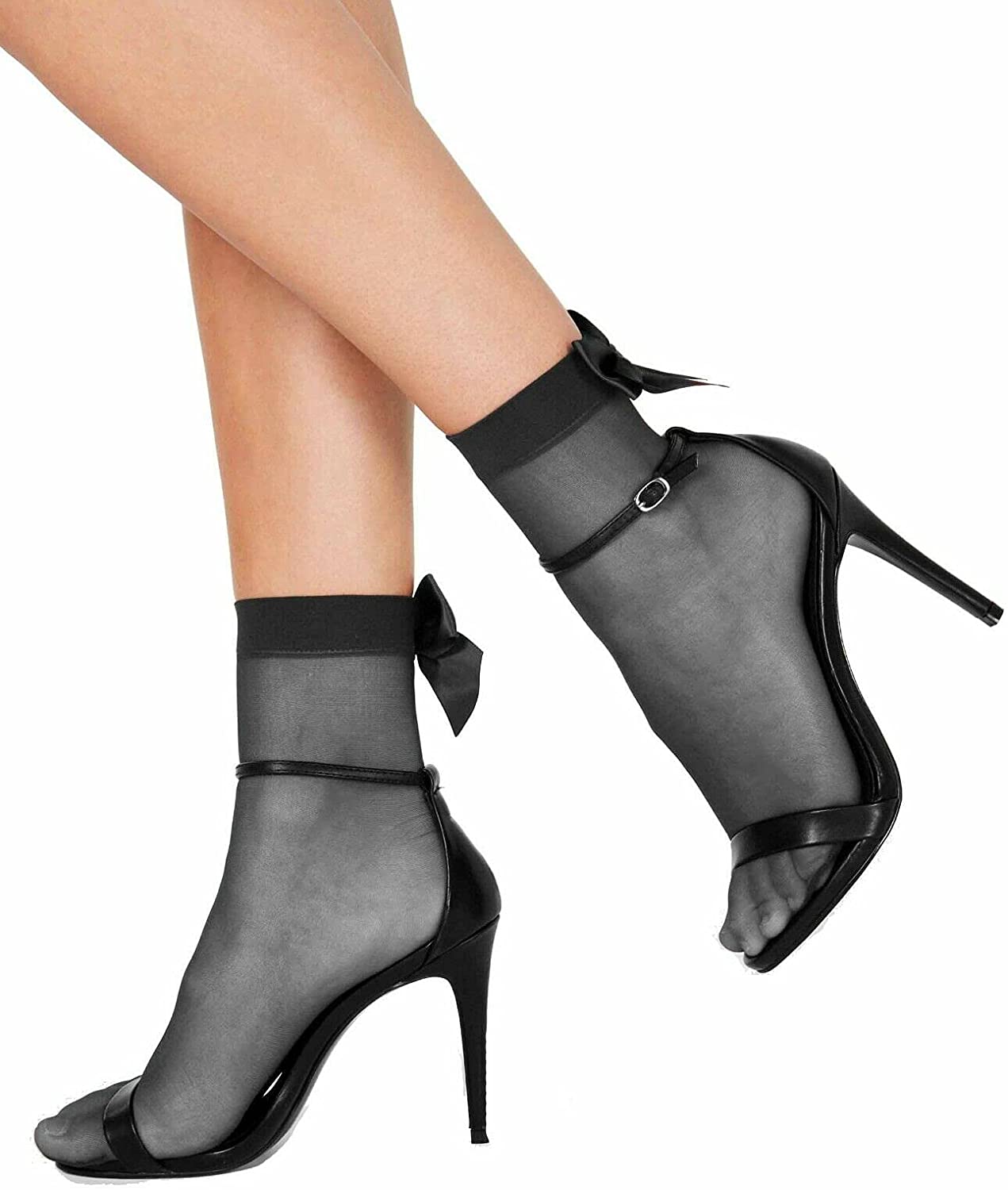INC Women’s Sheer Bow-Back Anklet Fashion Socks (Black, 9-11)