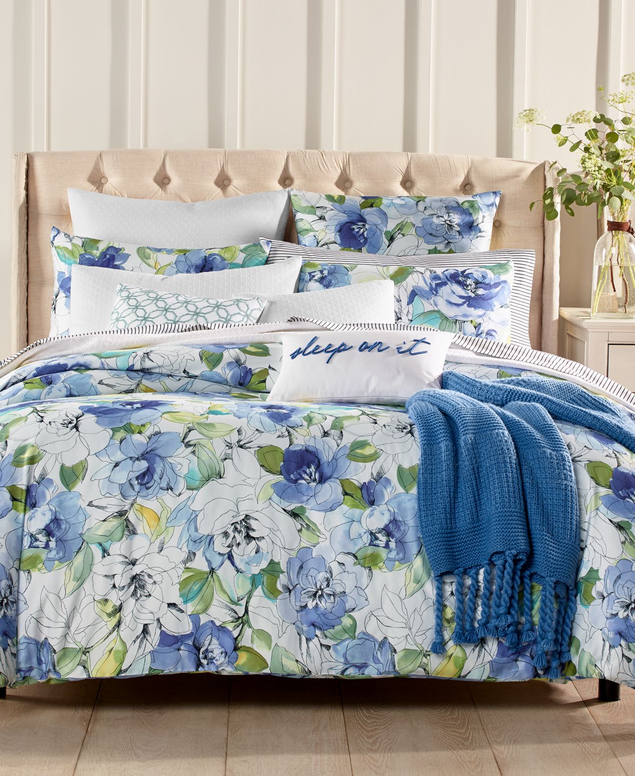 Charter Club Damask Designs Sketch Floral Cotton 300 Thread Count Twin 2-Pc