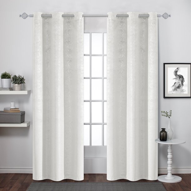 Dainty Home Manhattan Metallic Foil Velvet 76″ x 84″ Grommet Panel Window Curtai