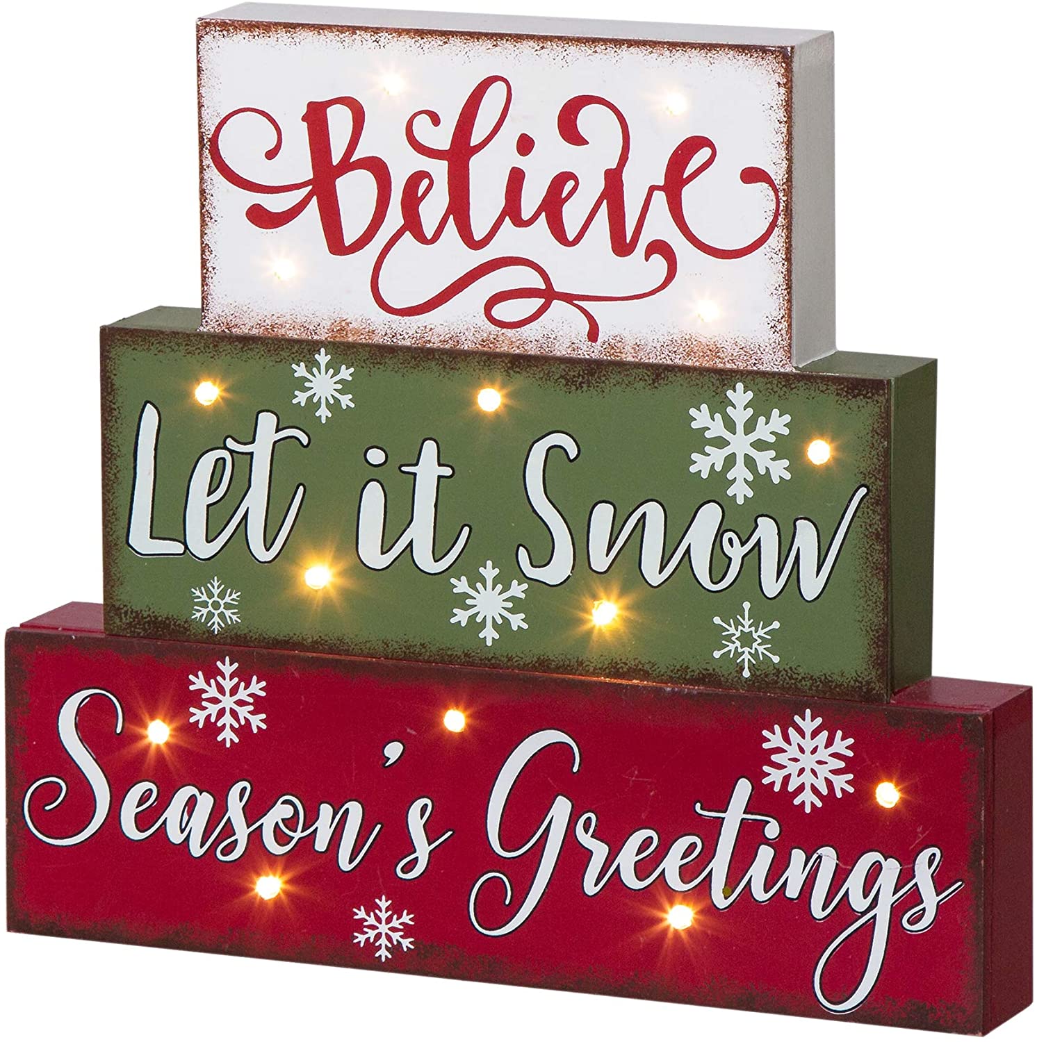 Glitzhome 11.81″ L Christmas Wooden LED Lighted Block Word Sign 10 Bulbs