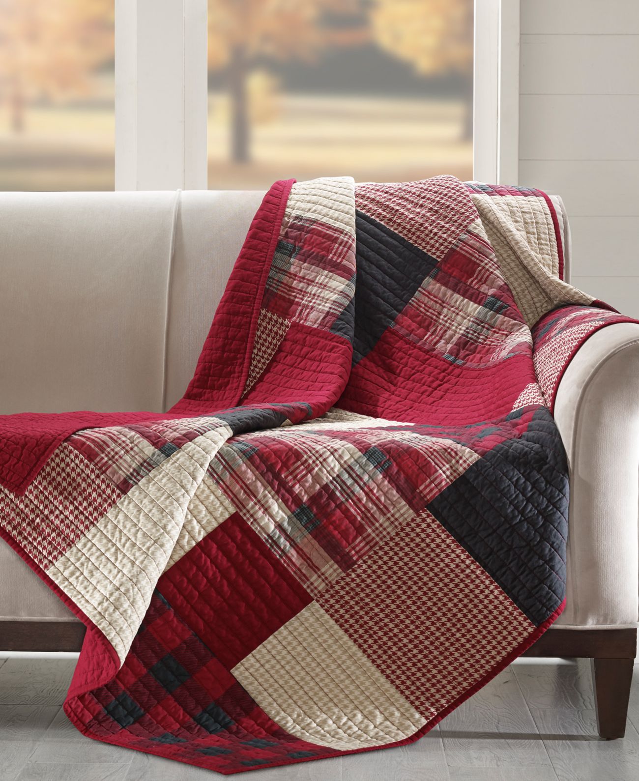 Woolrich Plaid Patchwork Quilted Throw Red 50×70