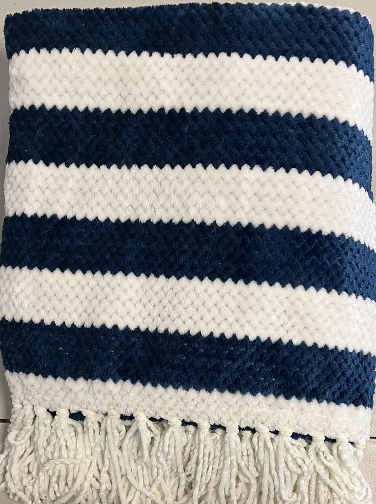 Lacourte Gareth 50" x 60" Chenille Knit Throw, Blue/White