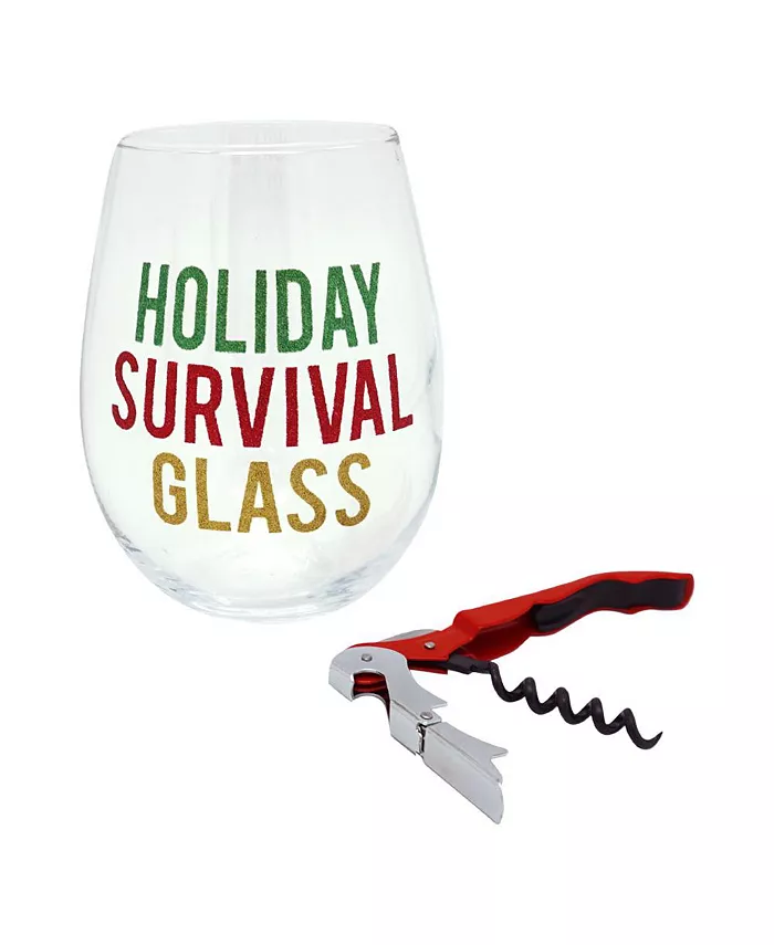 TMD Holdings TMD Holiday Survival Glass Oversized Wine Glass with Opener
