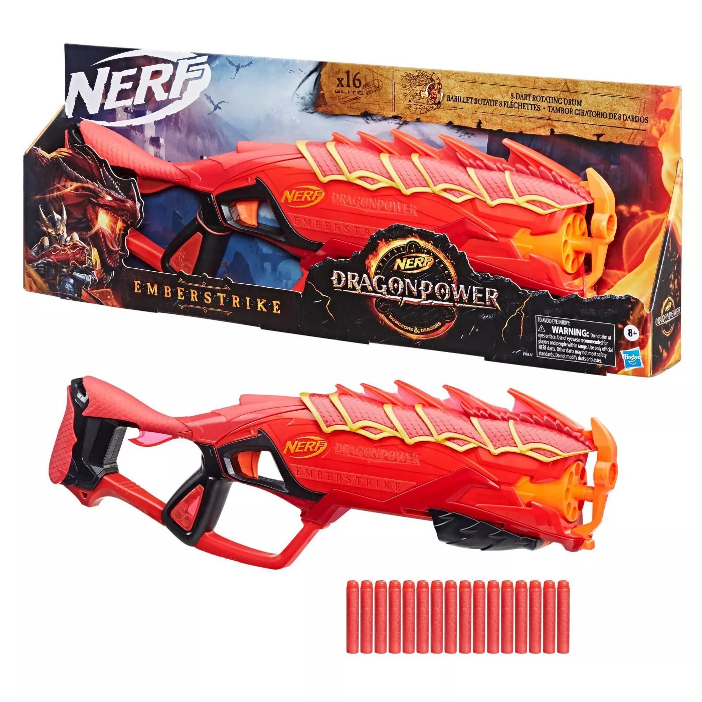 Nerf DragonPower Emberstrike 8-dart Rotating Drum With Pump Action Priming Bl...