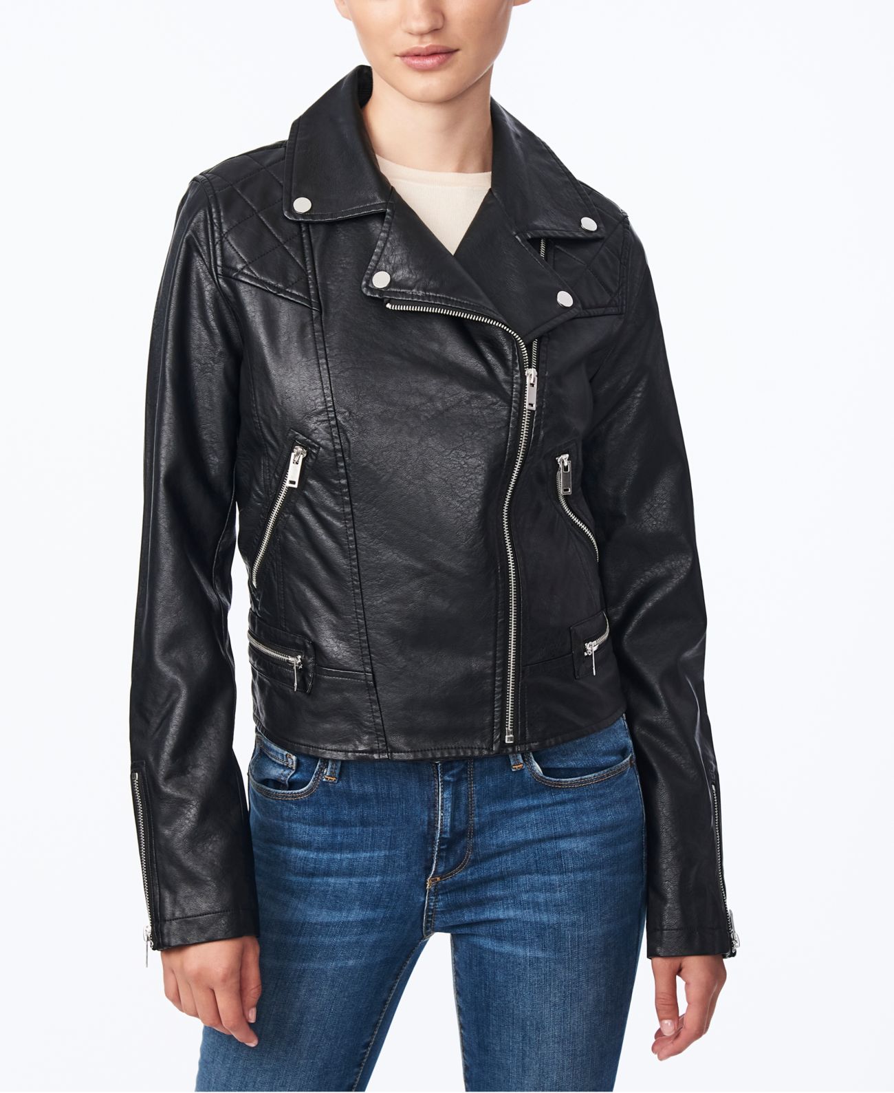 Collection B Juniors’ Faux-Leather Moto Jacket, 2XL