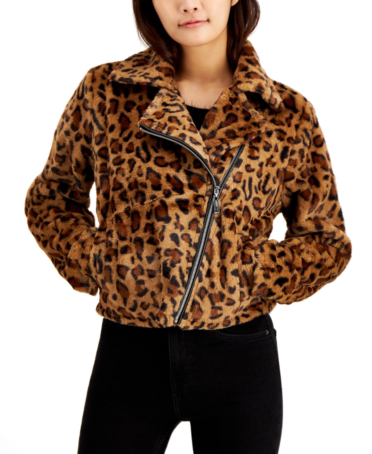 Jou Jou Juniors' Faux-Fur Leopard-Print Moto Jacket