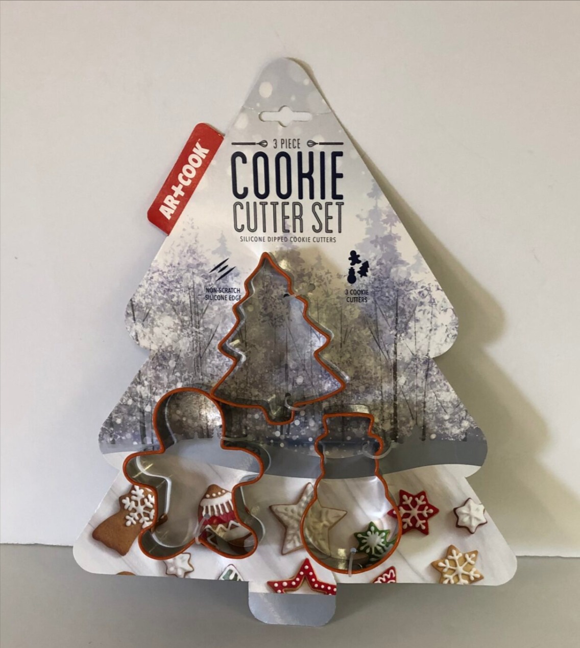 ART AND COOK 3 PIECE Cookie Cutter Set Silicone Dipped Cutters, Red