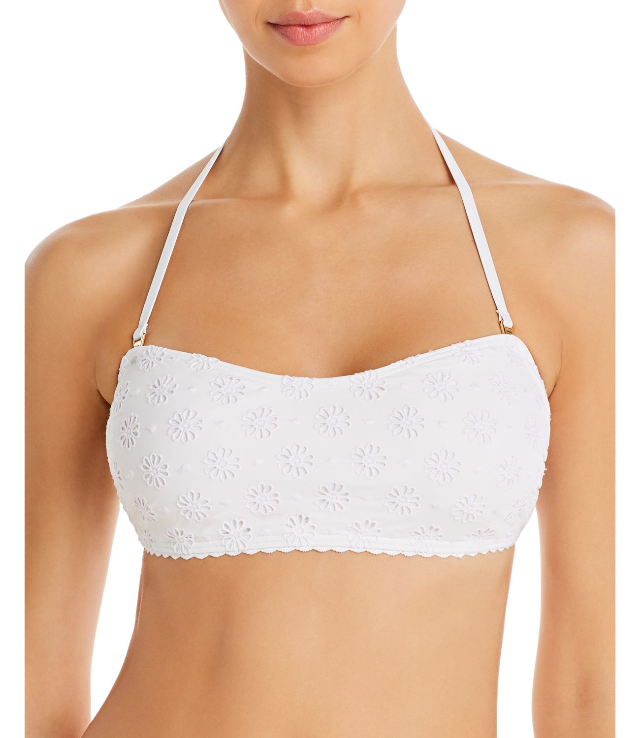kate Spade new york Embroidered Eyelet High-Waist Bikini Top