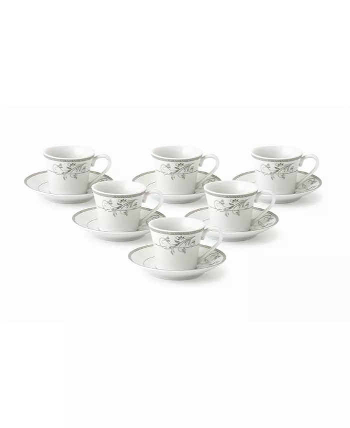 Lorren Home Trends Floral Design 12 Piece 2oz Espresso Cup and Saucer Set,Ser...