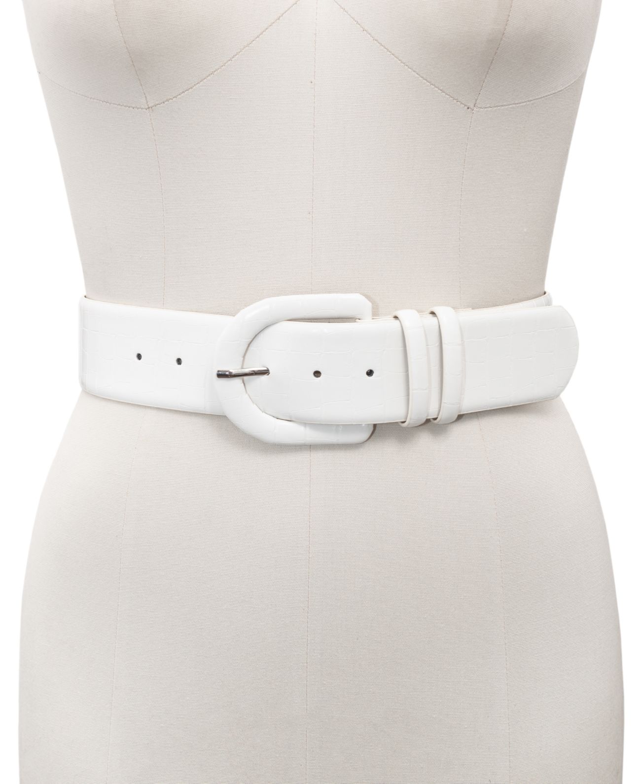 INC International Concepts Croc-Embossed Stretch Belt With Covered Buckle, Wh...