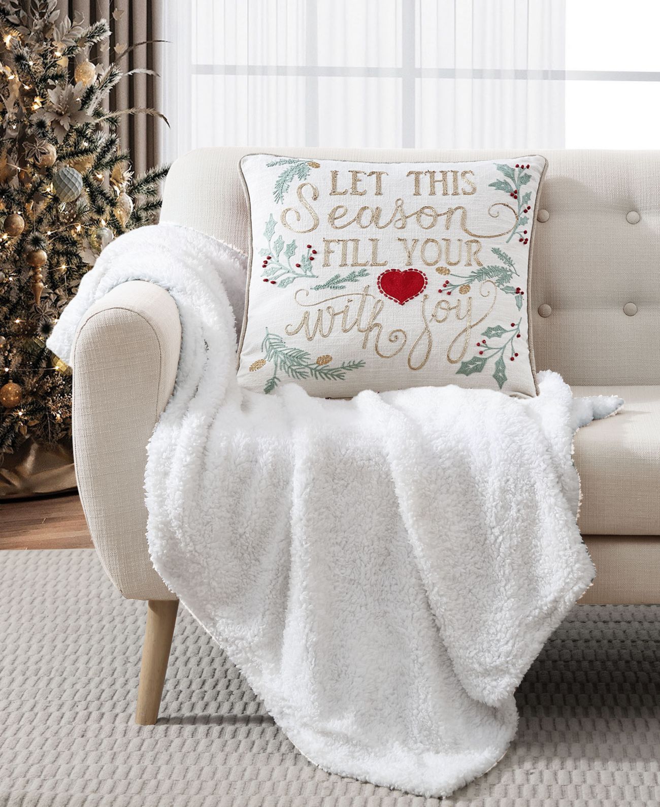 Lacourte Season Of Joy Decorative Pillow, Beige, 20″ x 20″