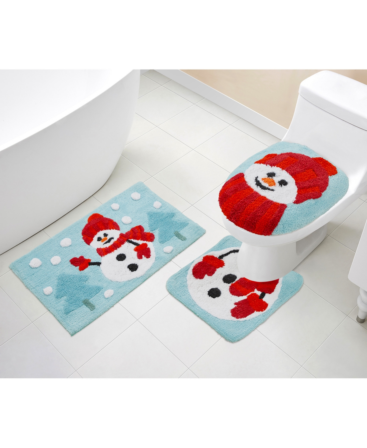 VCNY Happy Holidays “Snowman” 3-Piece Bath Set, Light Blue