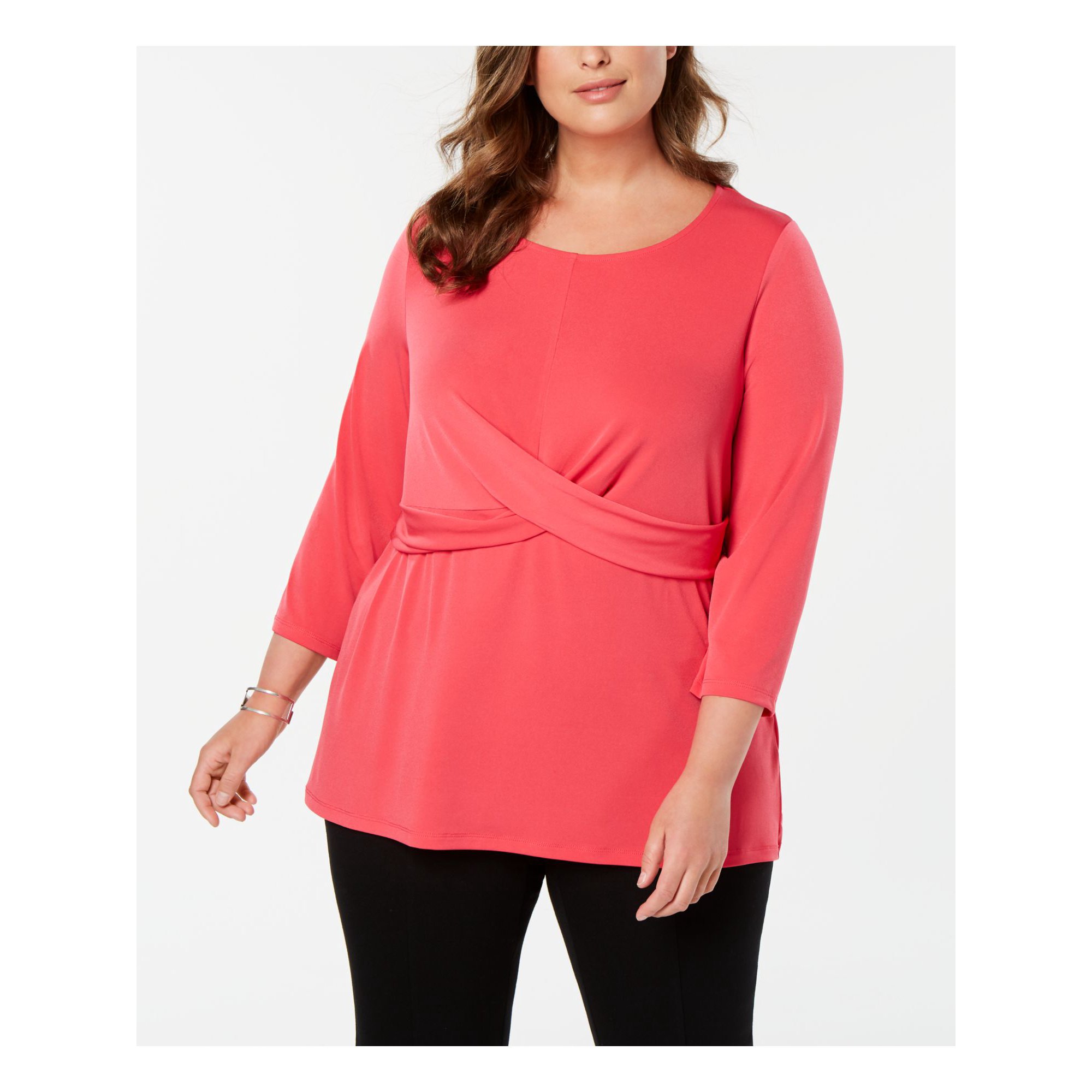 Alfani Womens Plus Stretch Crossover Wrap Top Pink 2X
